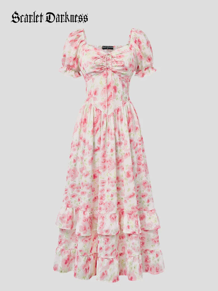 CONSTANCE™ - Off-Shoulder Double-Layer Floral Dress