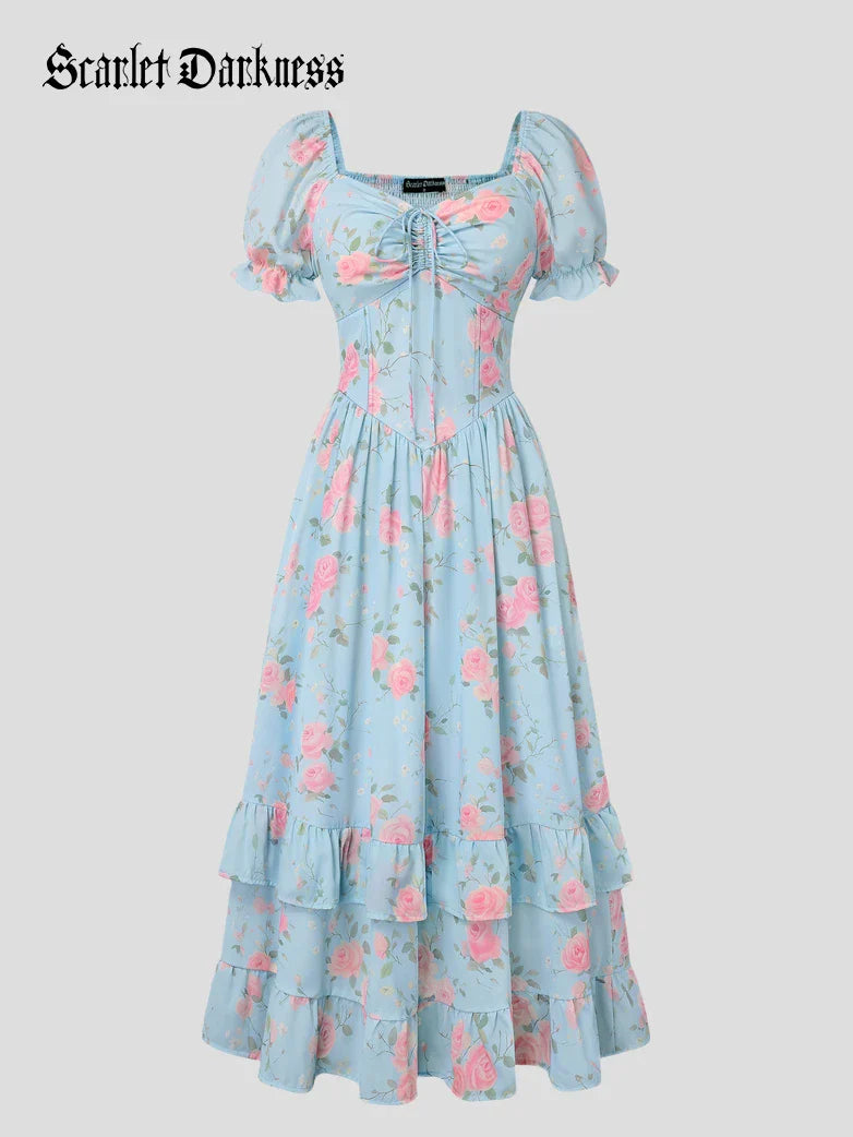 CONSTANCE™ - Off-Shoulder Double-Layer Floral Dress