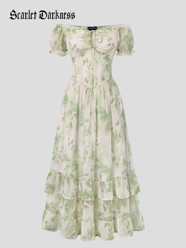 CONSTANCE™ - Off-Shoulder Double-Layer Floral Dress