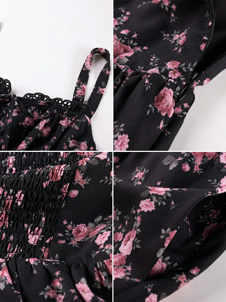 Spring Victorian Floral Pockets Milkmaid Corset Dress
