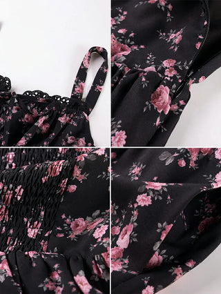Spring Victorian Floral Pockets Milkmaid Corset Dress