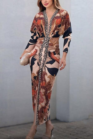 Yolanda™ - Sun Escape Unique Print Dolman Midi Dress