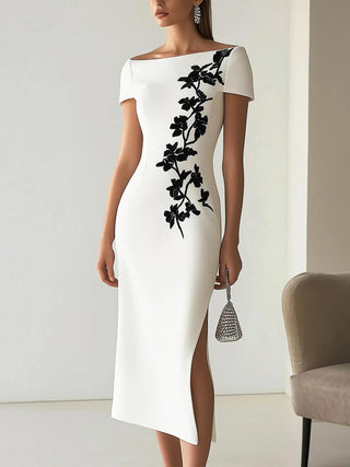Melusine™ - Chic Floral Print Boat Neck Midi Dress Outfit