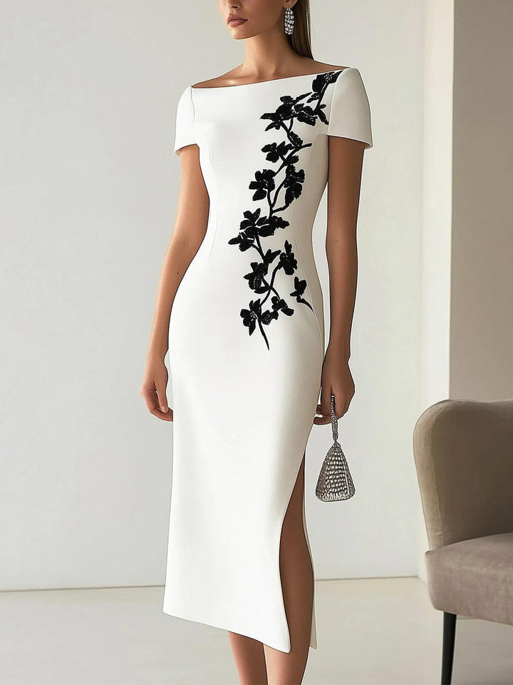 Melusine™ - Chic Floral Print Boat Neck Midi Dress Outfit