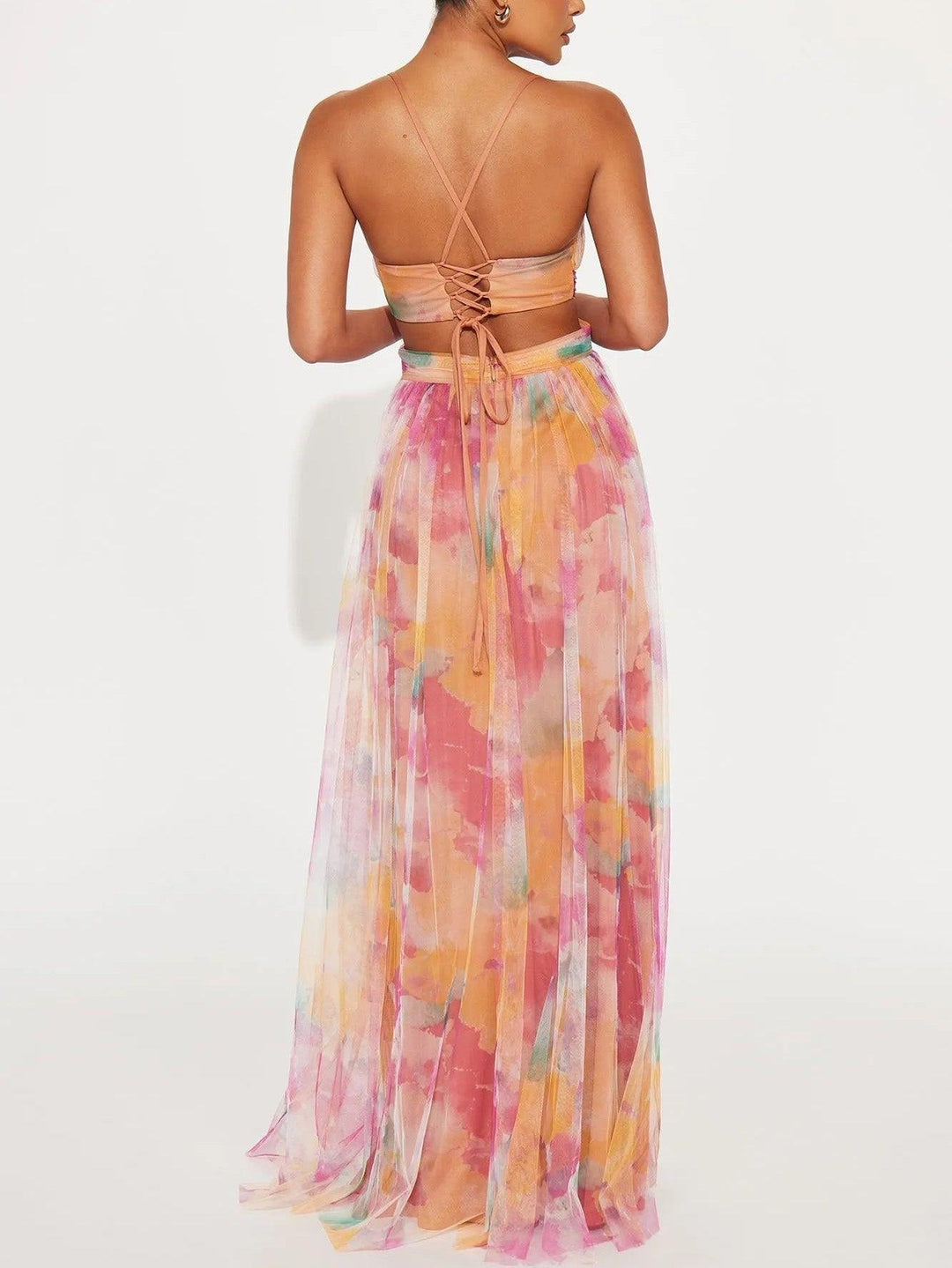 Ombeline™ - Painted Floral Print V-Neck Maxi Dress