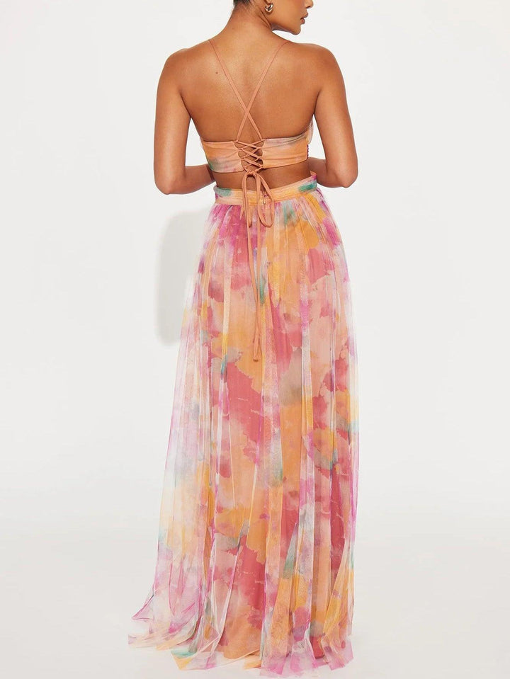 Ombeline™ - Painted Floral Print V-Neck Maxi Dress