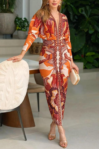 Yolanda™ - Sun Escape Unique Print Dolman Midi Dress