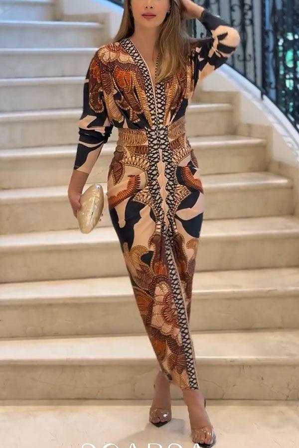 Yolanda™ - Sun Escape Unique Print Dolman Midi Dress