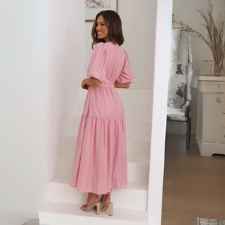 NAMU™ - Classy V-Neck Long Sleeve A-Line Maxi Dress