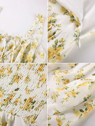 Spring Victorian Floral Pockets Milkmaid Corset Dress
