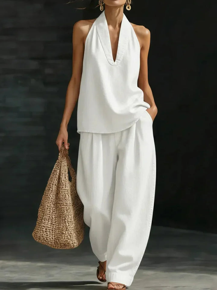 FEDERICA - Long Fluid Suit with V-Neck