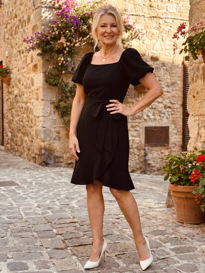 Corvina™ - Short Puff Sleeve Side Tie Detail Mini Dress