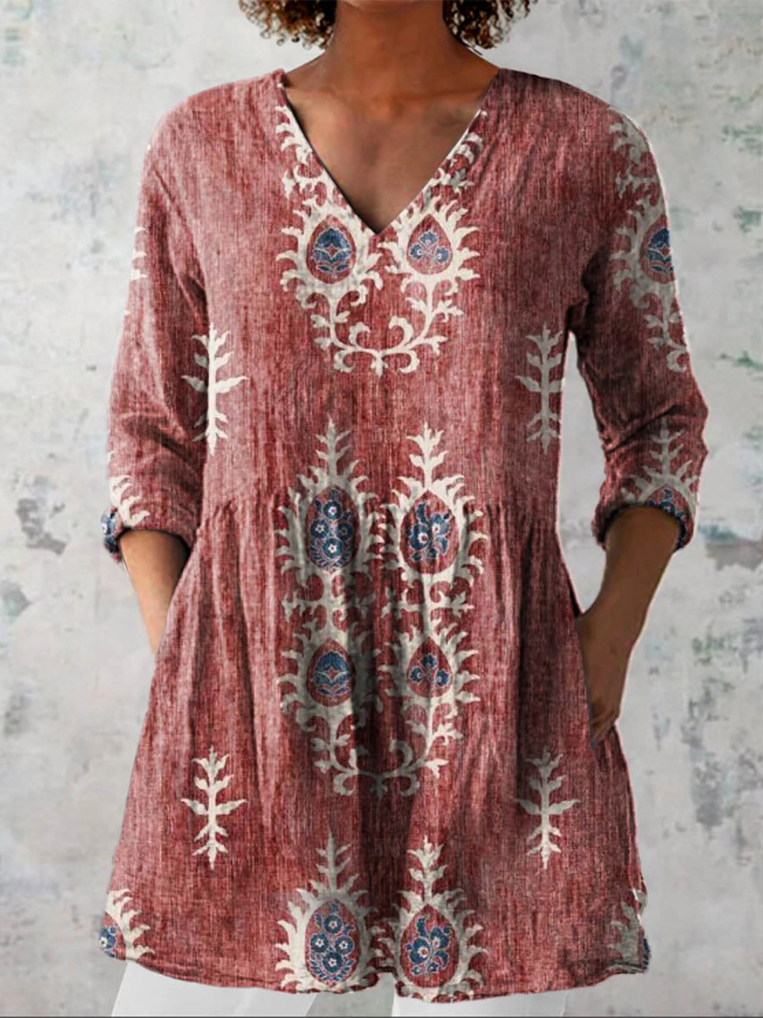 BRIGITTA™ - Long V-Neck Blouse