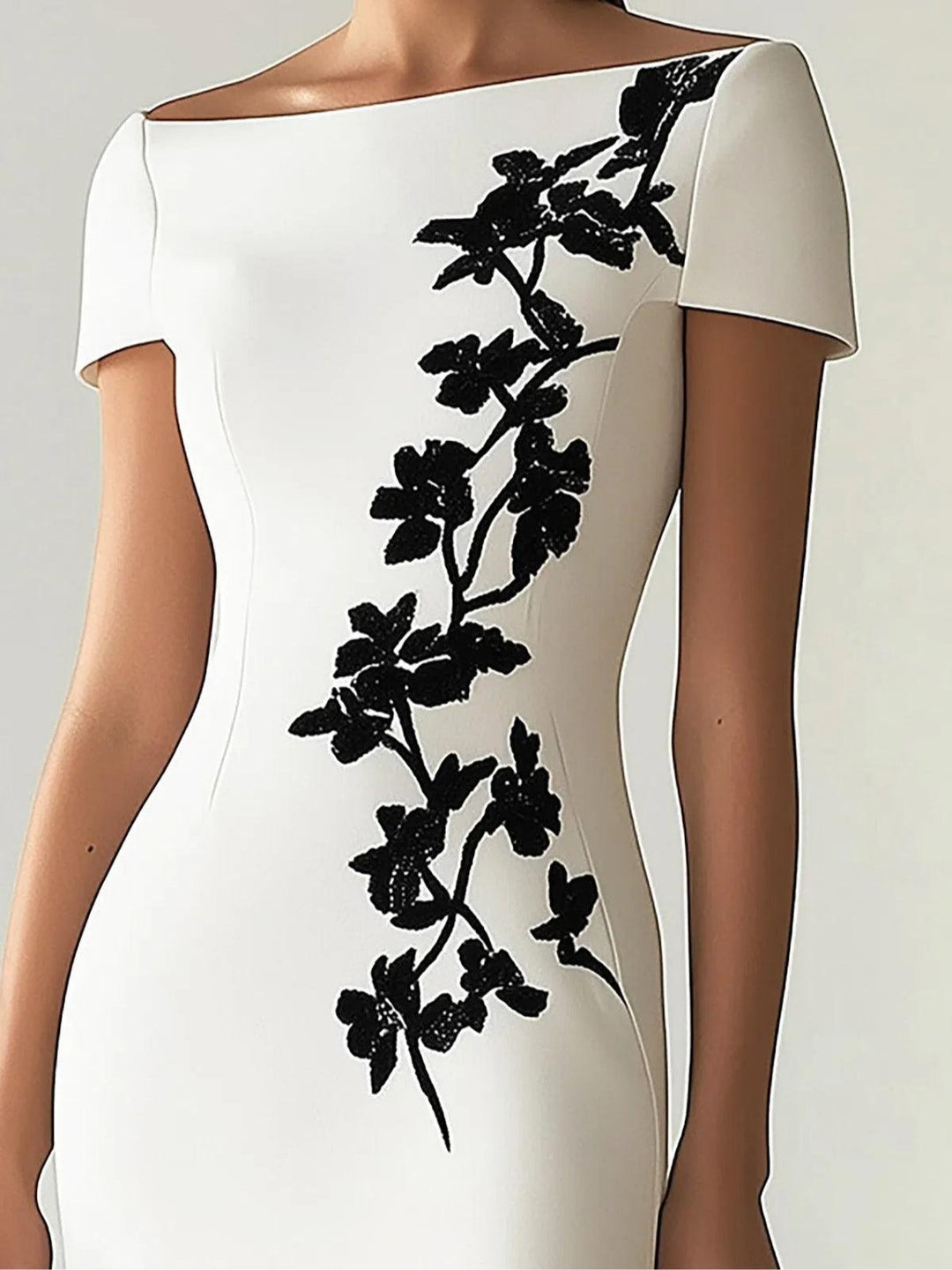 Melusine™ - Chic Floral Print Boat Neck Midi Dress Outfit