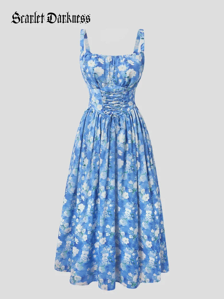 GENEVIEVE™ - Floral Chiffon Flared Sundress