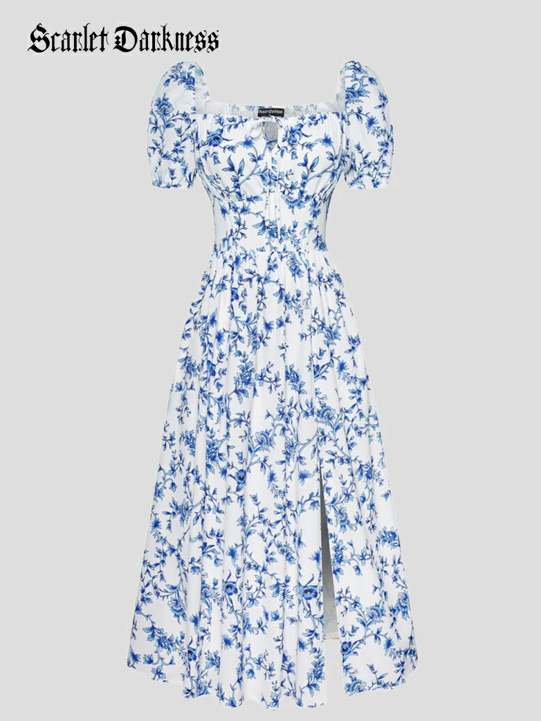 Victorian Spring Slit Party Sundress with Pockets