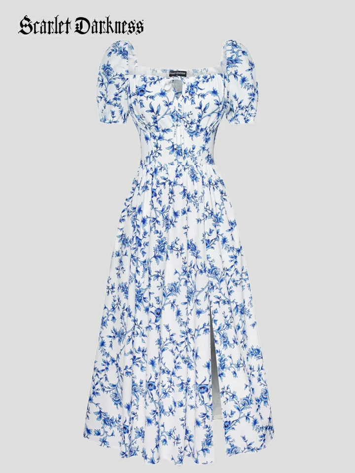 Victorian Spring Slit Party Sundress with Pockets
