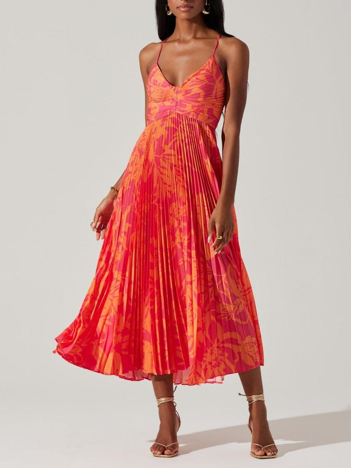 Seren™ - Coastal Chic Elegant Floral Print Pleats Midi Dress Collection