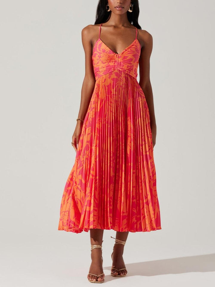 Seren™ - Coastal Chic Elegant Floral Print Pleats Midi Dress Collection