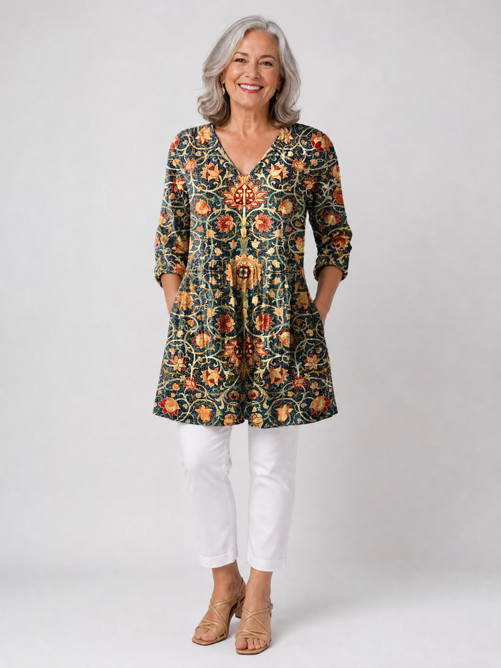 LAURETTA™ - Long V-Neck Blouse
