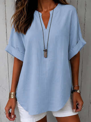Cosima - Casual Plain Short Sleeve Blouse