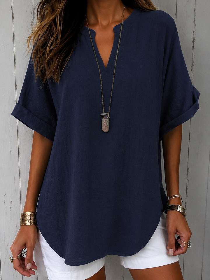 Cosima - Casual Plain Short Sleeve Blouse
