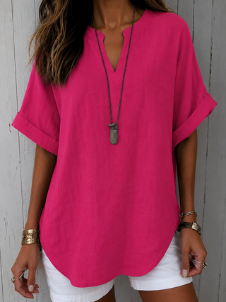 Cosima - Casual Plain Short Sleeve Blouse