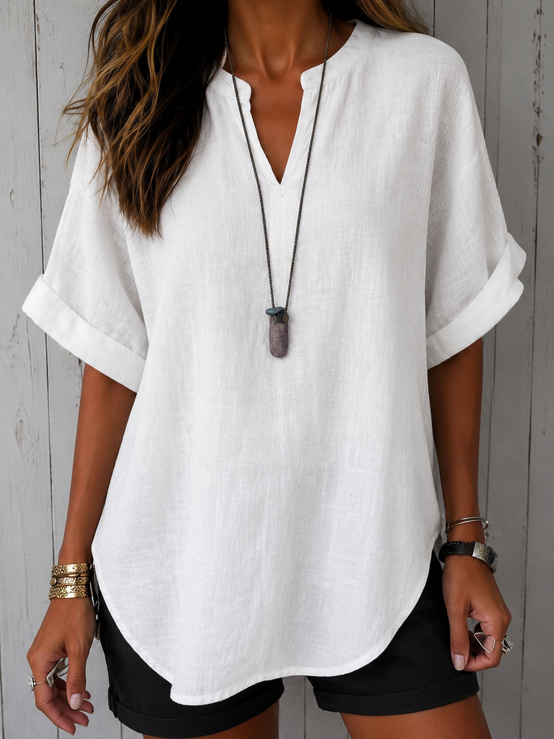 Cosima - Casual Plain Short Sleeve Blouse