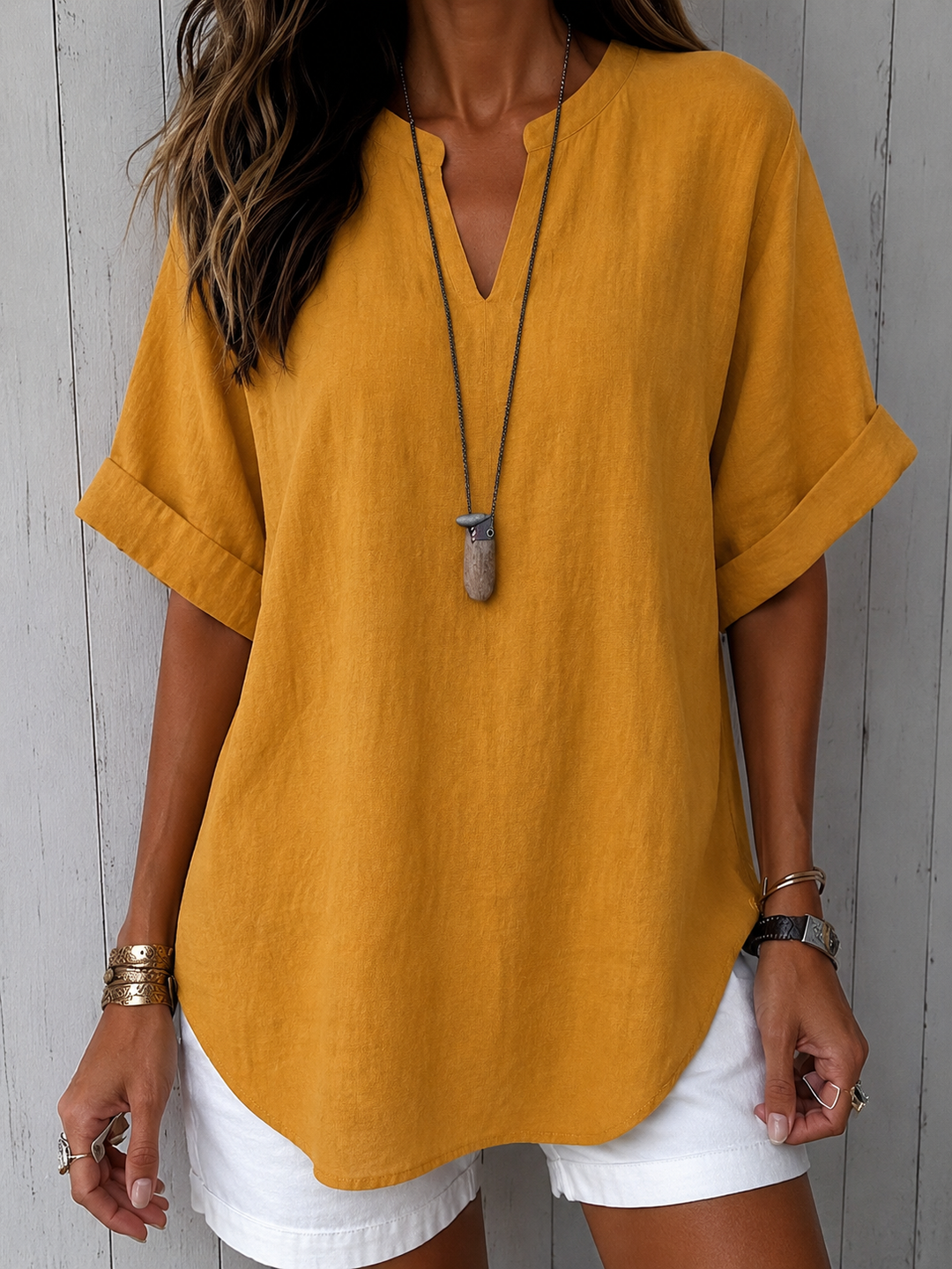 Cosima - Casual Plain Short Sleeve Blouse