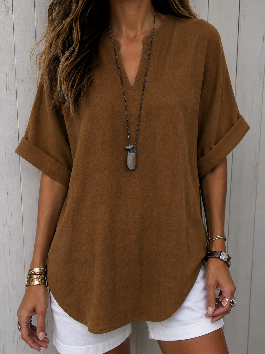 Cosima - Casual Plain Short Sleeve Blouse