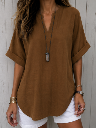 Cosima - Casual Plain Short Sleeve Blouse