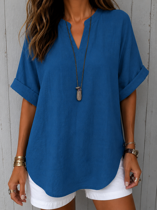 Cosima - Casual Plain Short Sleeve Blouse