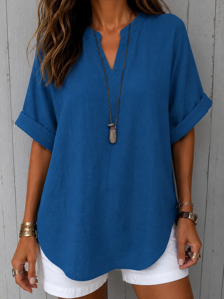 Cosima - Casual Plain Short Sleeve Blouse
