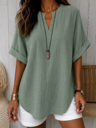 Cosima - Casual Plain Short Sleeve Blouse