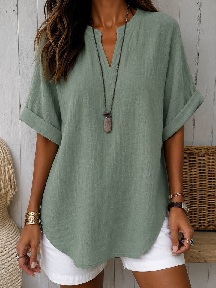 Cosima - Casual Plain Short Sleeve Blouse