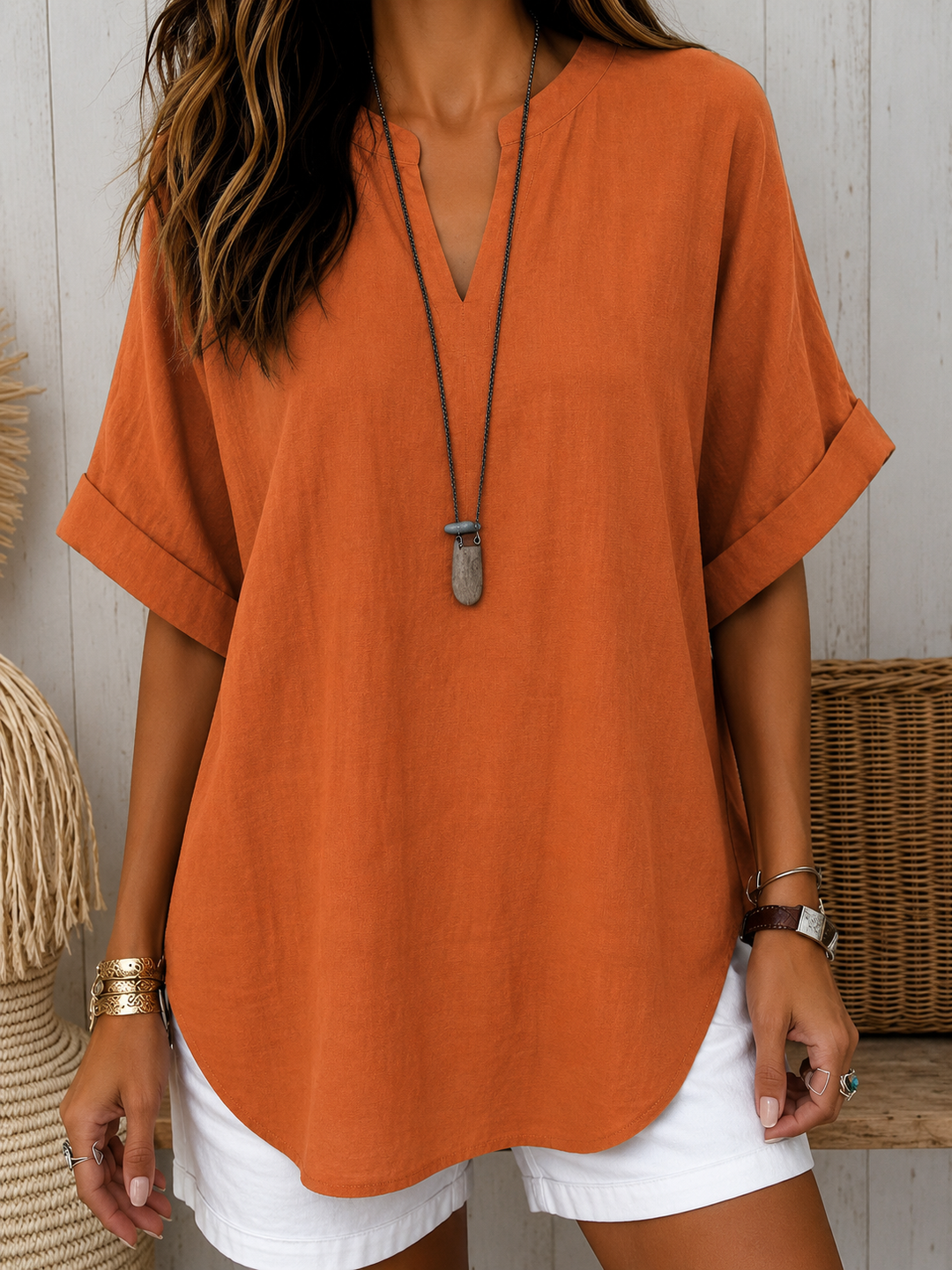 Cosima - Casual Plain Short Sleeve Blouse
