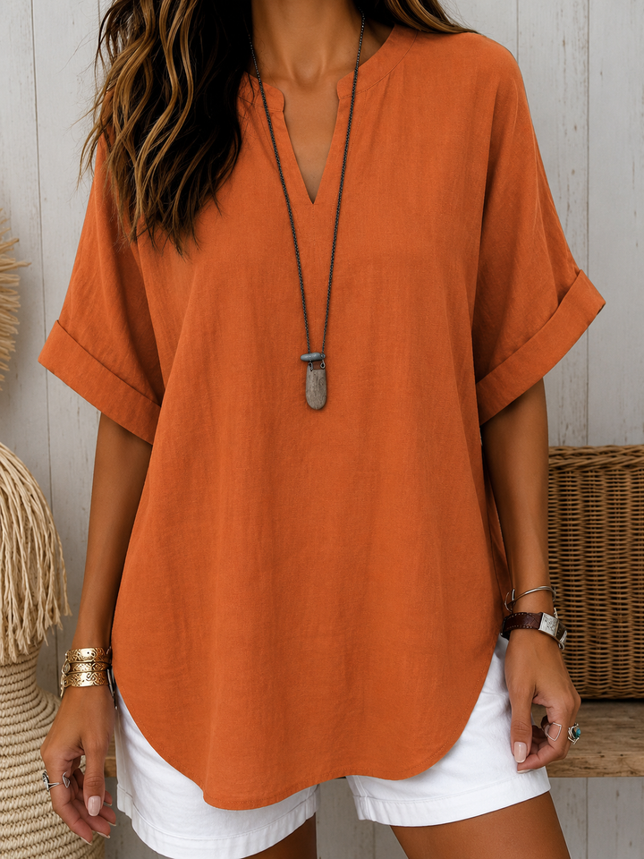 Cosima - Casual Plain Short Sleeve Blouse