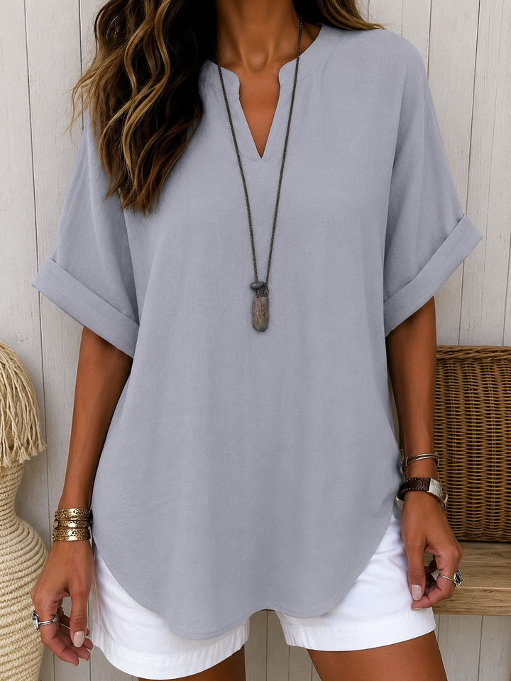 Cosima - Casual Plain Short Sleeve Blouse