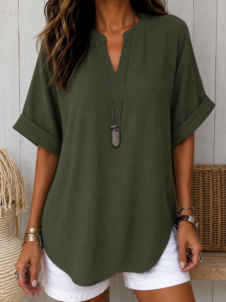 Cosima - Casual Plain Short Sleeve Blouse