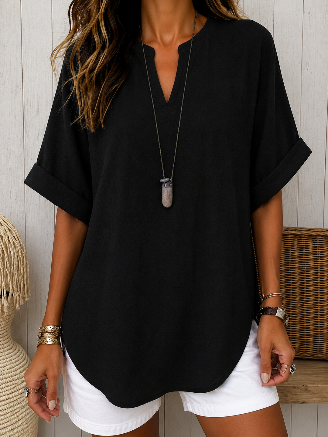 Cosima - Casual Plain Short Sleeve Blouse