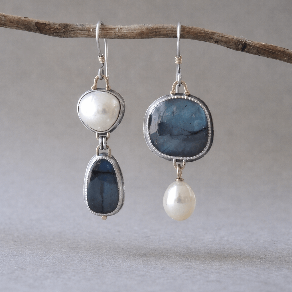 CLARISSE - Blue Stone & Pearl Earrings