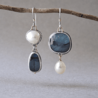 CLARISSE - Blue Stone & Pearl Earrings