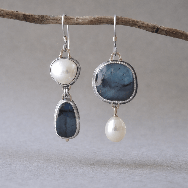 CLARISSE - Blue Stone & Pearl Earrings