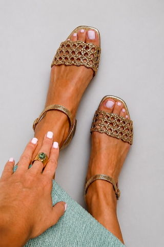 FLORE™ - Golden Perforated Sandals