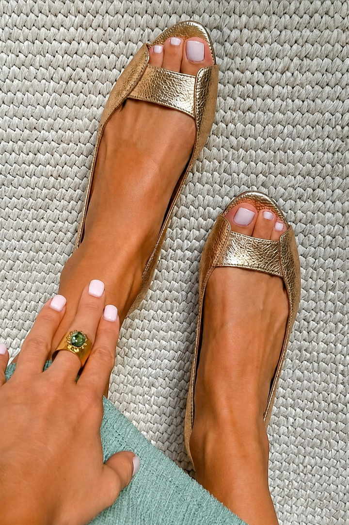 ADELINA™ - Chic Comfort Golden Flat Sandals