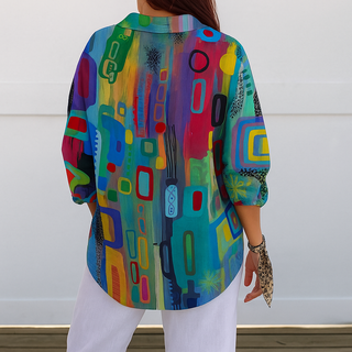 Delphine - Vibrant Artistic Button-Up Blouse