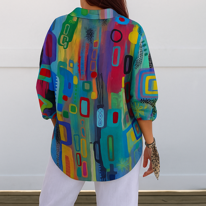 Delphine - Vibrant Artistic Button-Up Blouse