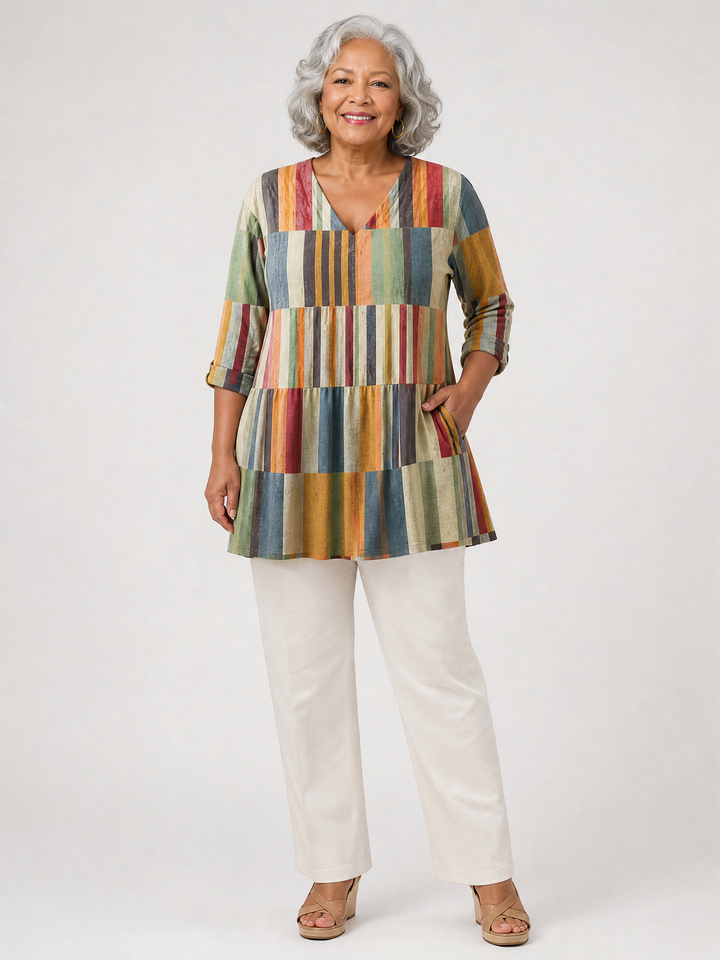 ALESSIA™ - Long V-Neck Blouse