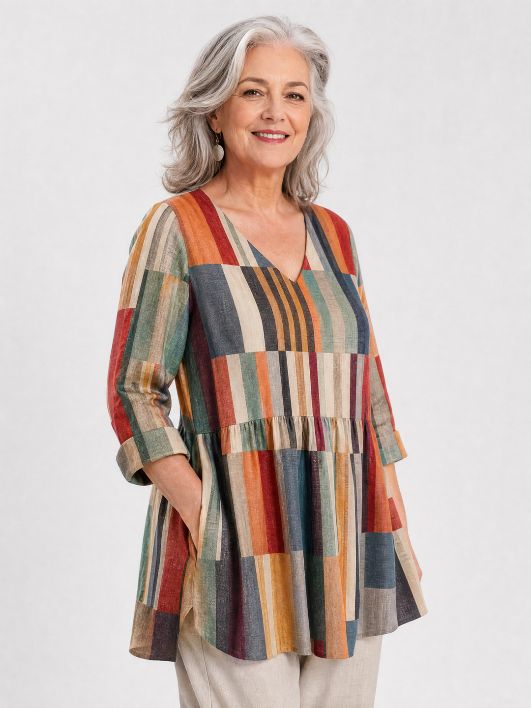ALESSIA™ - Long V-Neck Blouse