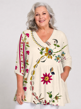 FIAMMETTA™ - Long V-Neck Blouse